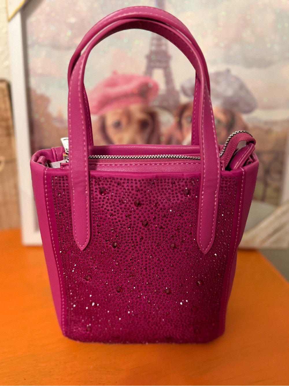 Betsey Johnson Sparkling Hot Pink Mini Tote NWOT